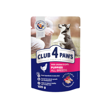 CLUB 4 PAWS PREMIUM FOR PUPPIES “JELLY” – GALINHA. ALIMENTO HÚMIDO PARA CACHORROS