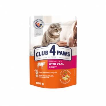 CLUB 4 PAWS PREMIUM "COM CAVALA EM MOLHO". ALIMENTO HÚMIDO PARA GATOS ADULTOS