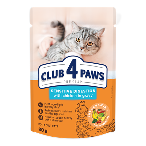 CLUB 4 PAWS PREMIUM "SENSIBILIDADE DIGESTIVA". ALIMENTO HÚMIDO PARA GATOS ADULTOS