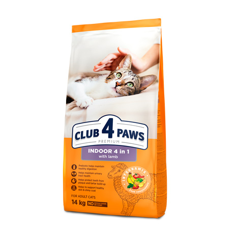 CLUB 4 PAWS PREMIUM – 4 EM 1. RAÇÃO SECA PARA GATOS ADULTOS DE INTERIOR CORDEIRO