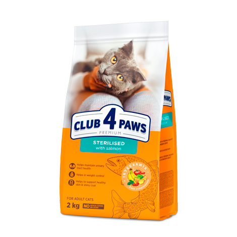 CLUB 4 PAWS PREMIUM – SALMÃO. RAÇÃO SECA PARA GATOS ADULTOS ESTERILIZADOS