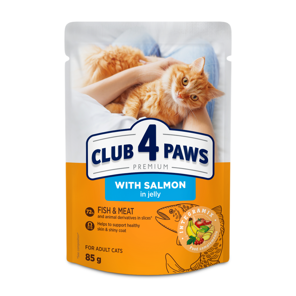CLUB 4 PAWS PREMIUM “JELLY” – SALMÃO. ALIMENTO HÚMIDO PARA GATOS ADULTOS