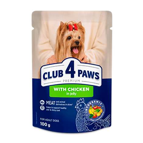 CLUB 4 PAWS PREMIUM “JELLY” – GALINHA. ALIMENTO HÚMIDO PARA CÃES ADULTOS