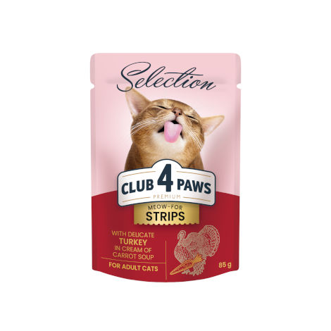 CLUB 4 PAWS PREMIUM PLUS “STRIPES IN CREAM” – PERU E SOPA DE CENOURA. ALIMENTO HÚMIDO PARA GATOS ADULTOS