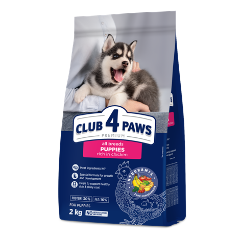 CLUB 4 PAWS PREMIUM FOR PUPPIES – RICO EM GALINHA. RAÇÃO SECA PARA CACHORROS