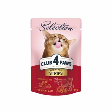 CLUB 4 PAWS PREMIUM “STRIPES IN CREAM” – VACA E SOPA DE BRÓCOLOS. ALIMENTO HÚMIDO PARA GATOS ADULTOS