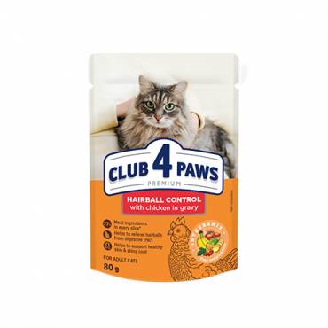 CLUB 4 PAWS PREMIUM "CONTROLO DE BOLAS DE PELO". ALIMENTO HÚMIDO PARA GATOS ADULTOS