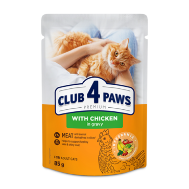 CLUB 4 PAWS PREMIUM “GRAVY” – GALINHA. ALIMENTO HÚMIDO PARA GATOS ADULTOS