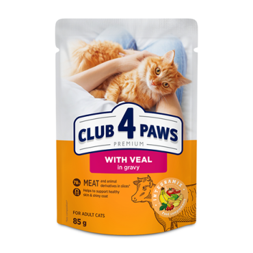 CLUB 4 PAWS PREMIUM "COM CAVALA EM MOLHO". ALIMENTO HÚMIDO PARA GATOS ADULTOS