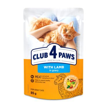 CLUB 4 PAWS PREMIUM “GRAVY” – CORDEIRO. ALIMENTO HÚMIDO PARA GATOS ADULTOS