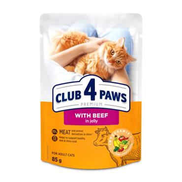 CLUB 4 PAWS PREMIUM “JELLY” – VACA. ALIMENTO HÚMIDO PARA GATOS ADULTOS