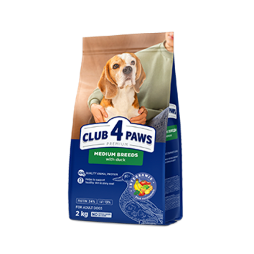 CLUB 4 PAWS PREMIUM PARA RAÇAS MÉDIAS “PATO”. RAÇÃO SECA COMPLETA PARA CÃES