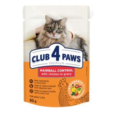 CLUB 4 PAWS PREMIUM "CONTROLO DE BOLAS DE PELO". ALIMENTO HÚMIDO PARA GATOS ADULTOS