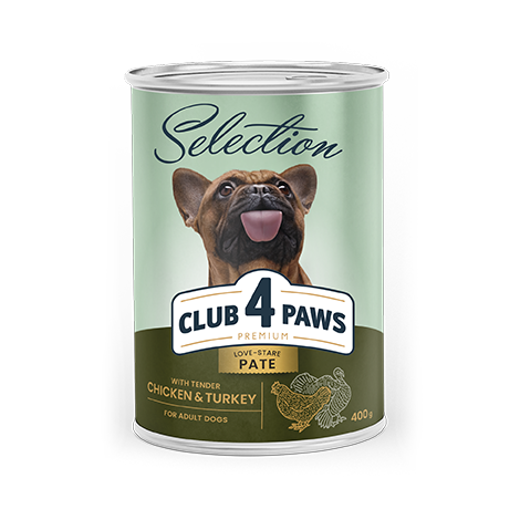 CLUB 4 PAWS Premium Alimento completo em lata para cães adultos «Paté com galinha e peru»