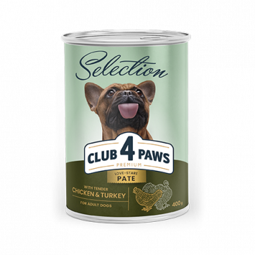 CLUB 4 PAWS Premium Alimento completo em lata para cães adultos «Paté com galinha e peru»